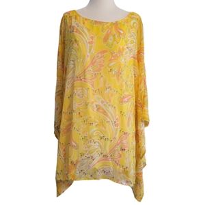 Bob Mackie Wearable Art Faux Sequin Flowy Pullover Poncho Boho Top